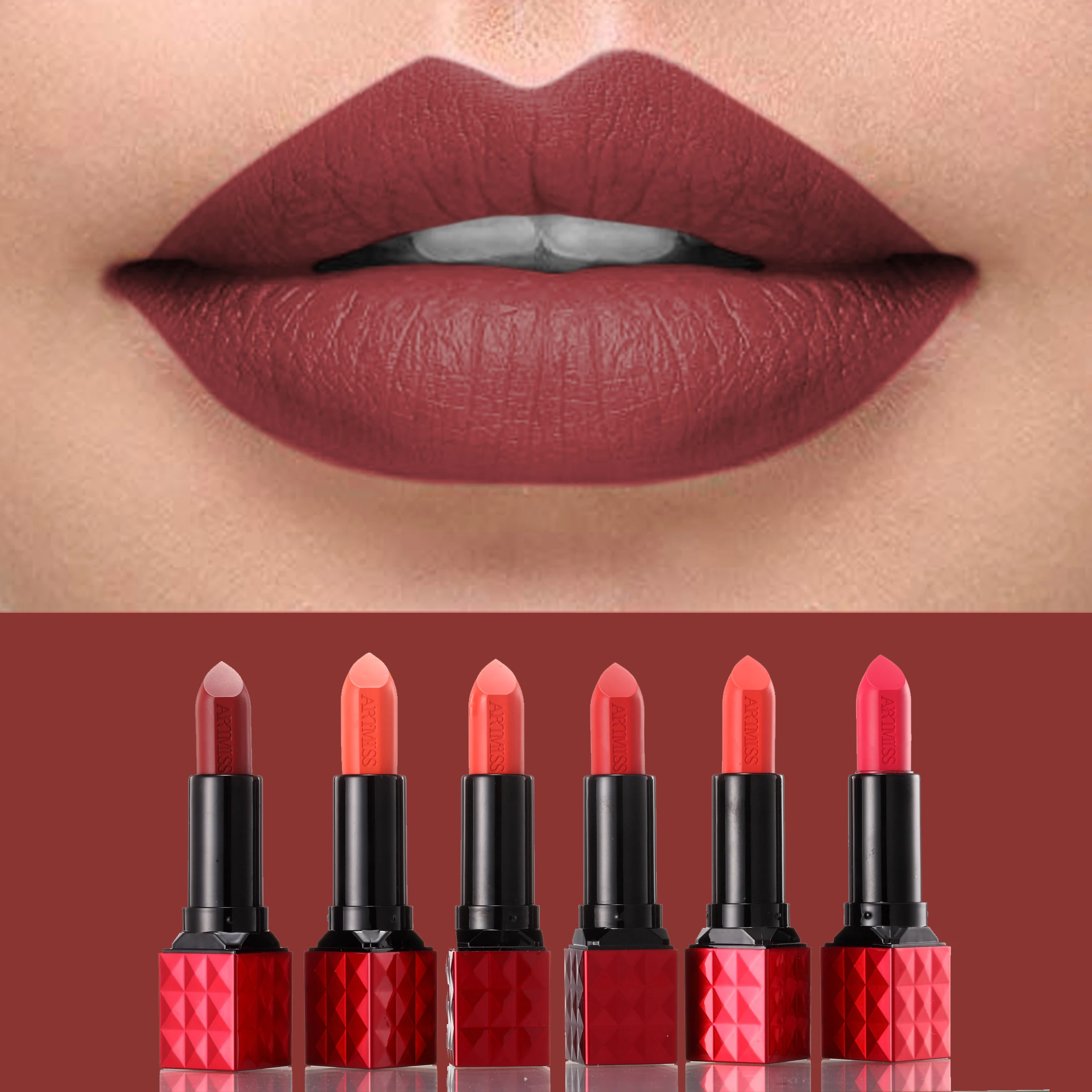 ARTMISS Lipstick Brand Custom Cosmetics Waterproof Vegan Red Lipstick Tubes Private Label Matte Lipstick