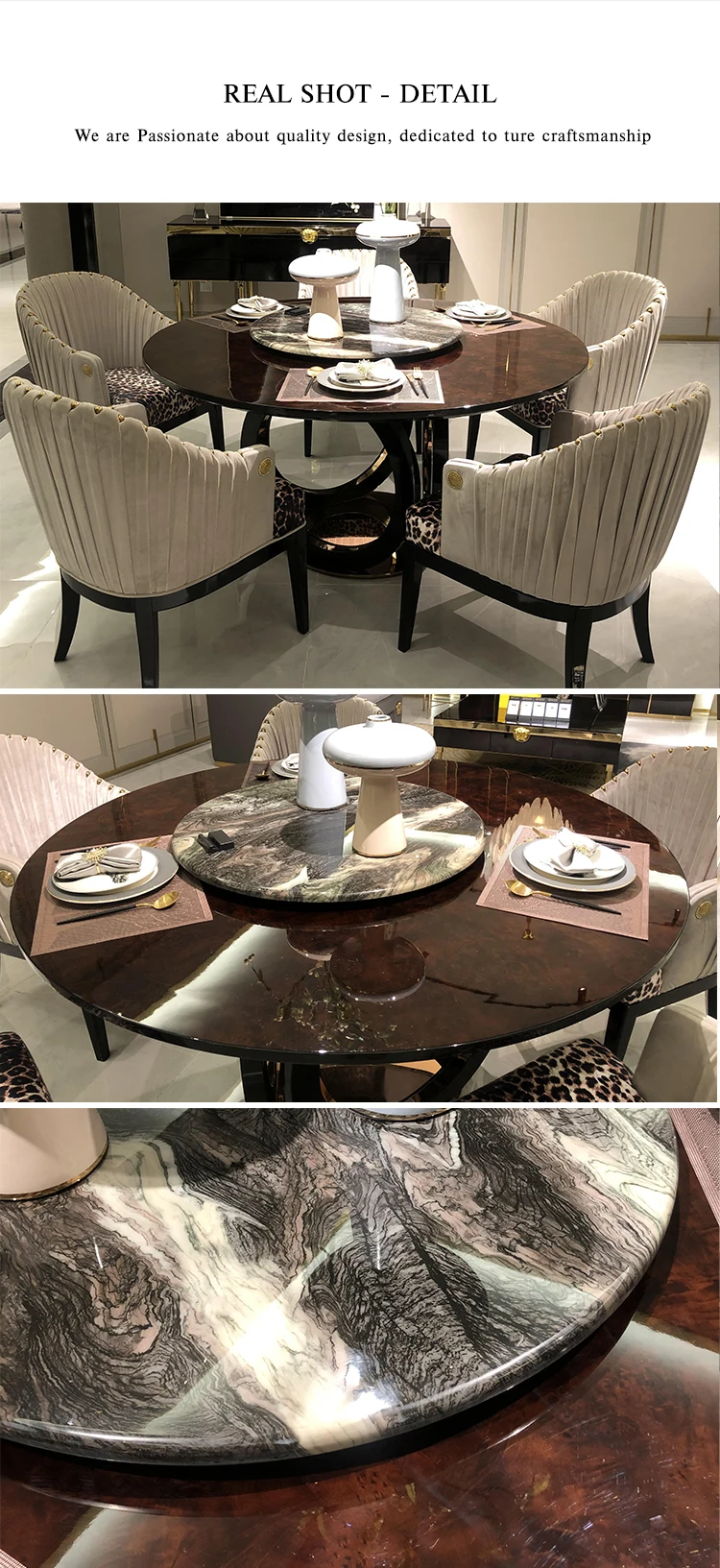 Luxury Italian Round Dining Table Set Marble 6 Piece Stainless Steel ...