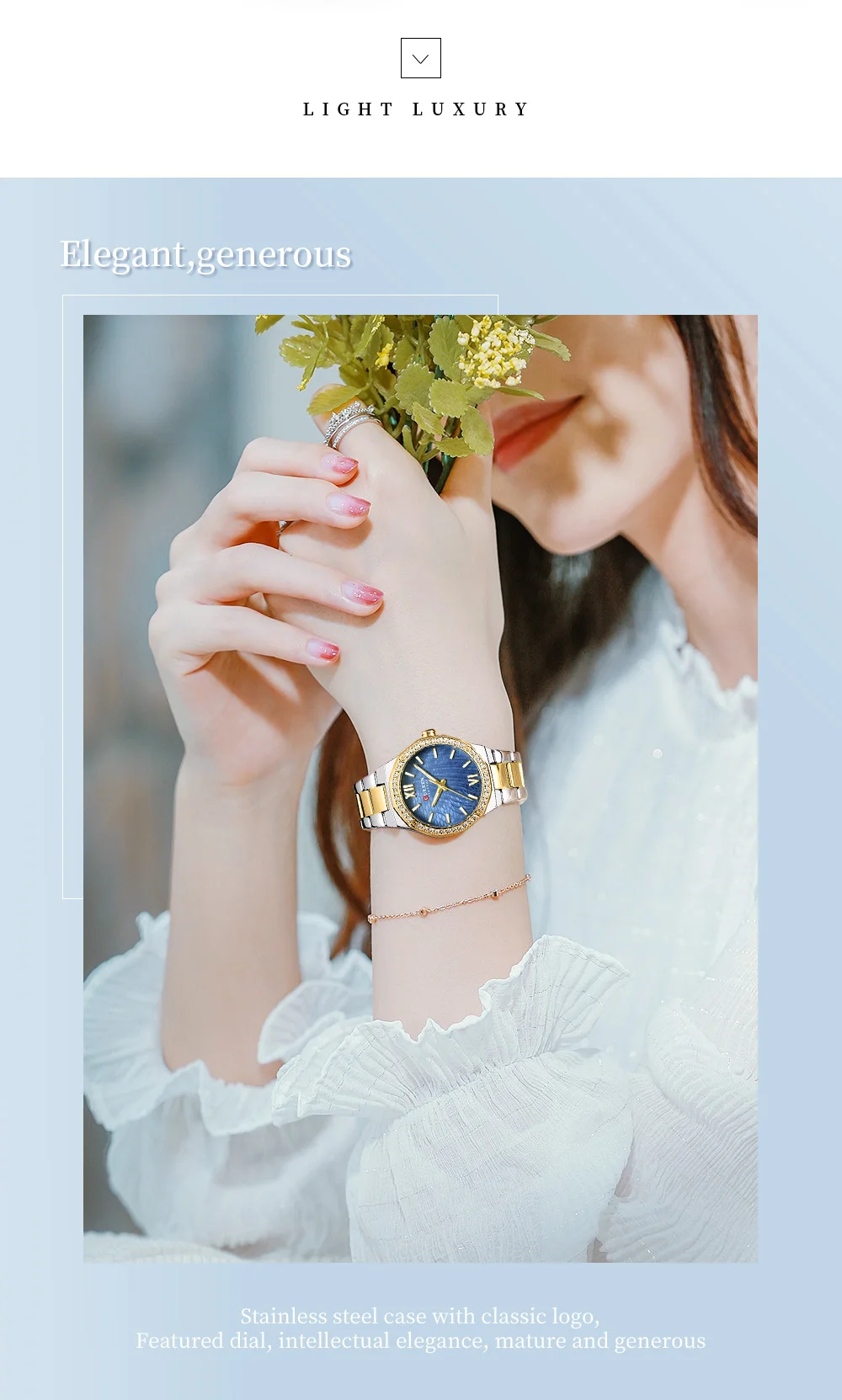 CURREN 9103 Elegant Rhinestone Ladies Watch Lightweight Luminous Quartz Watch Waterproof Stainless Steel Clock