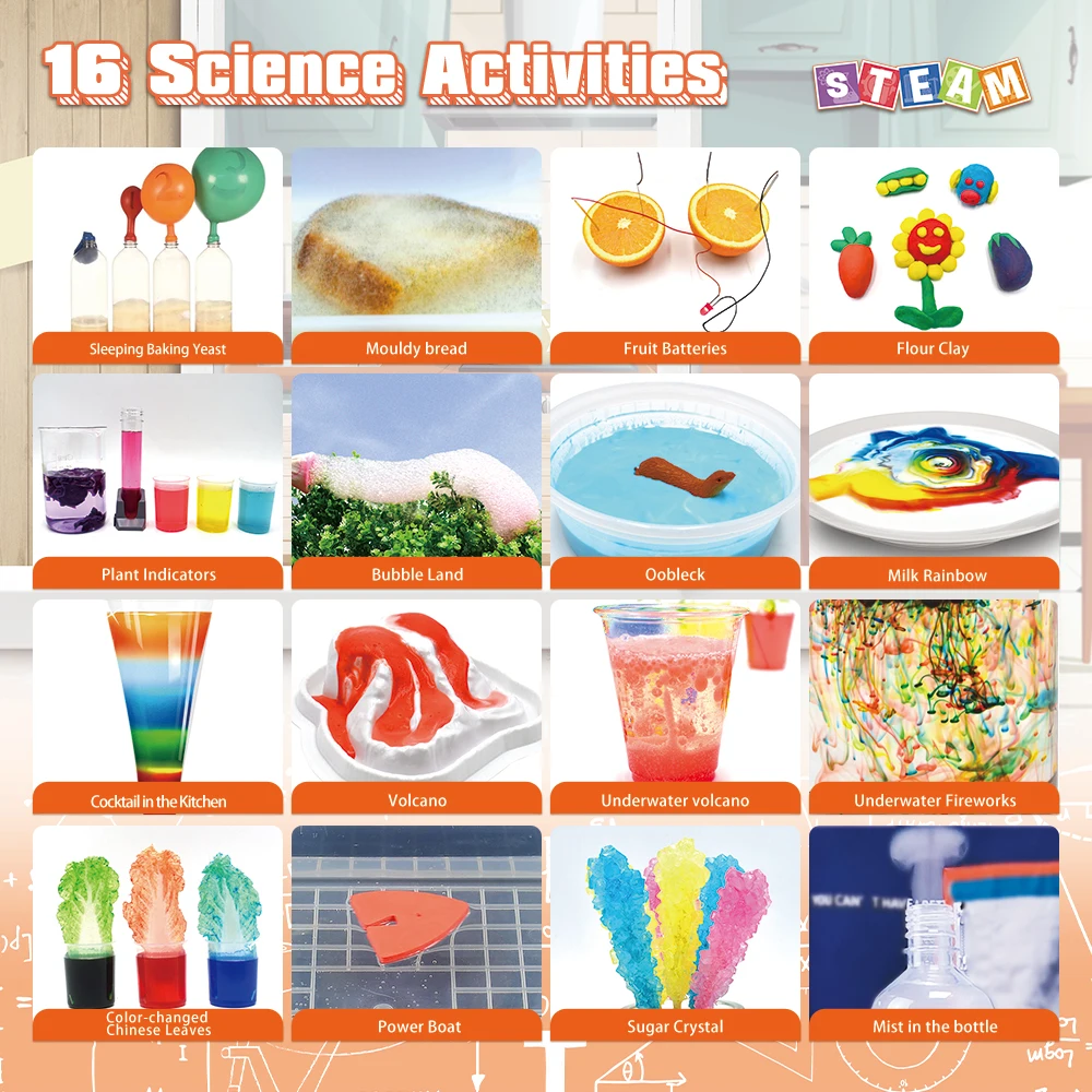 Super Kitchen Science Lab 16 Experiments Kids Learning Toys and Children Experience Chemical Phenomenon Education Kitchen Toys