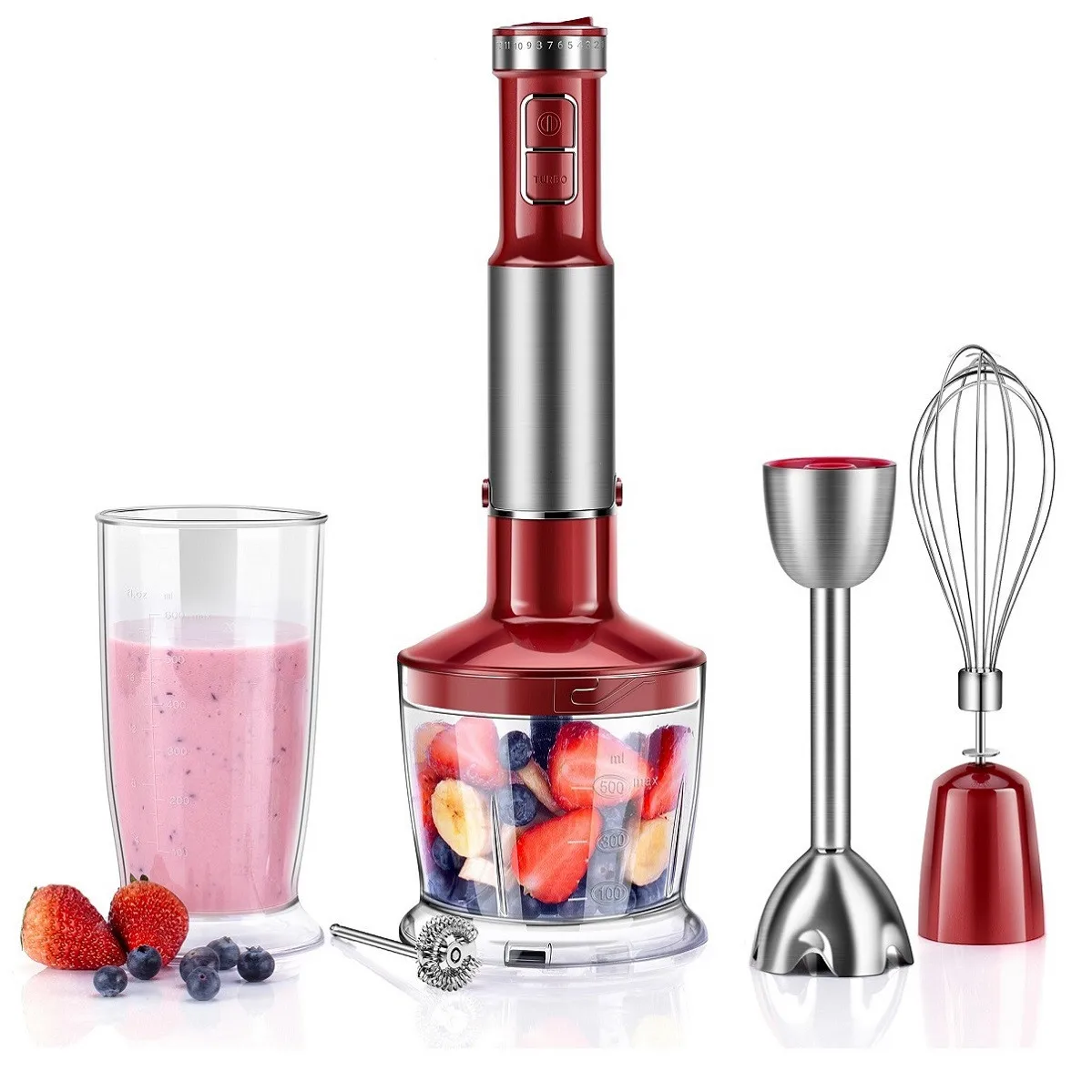 Electric Immersion Blender Hand Blender with Whisk 5 in 1 600W,304  Stainless Steel Ice Crush Blade with Whisk, Milk Frother