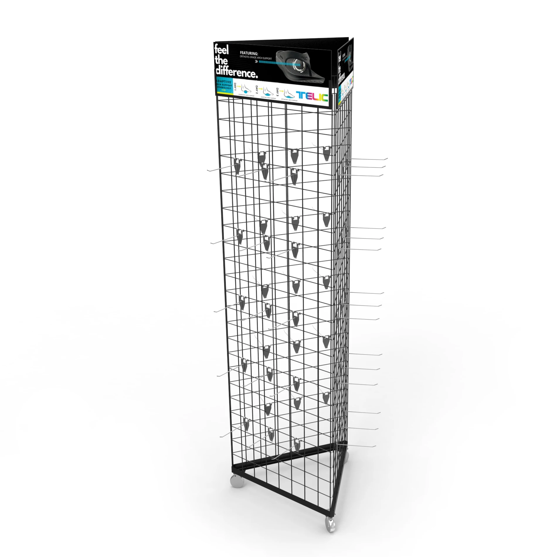 Custom Sign Triangle Grid Tower Mobile Display Stand Gridwall Display Rack  with Wheels