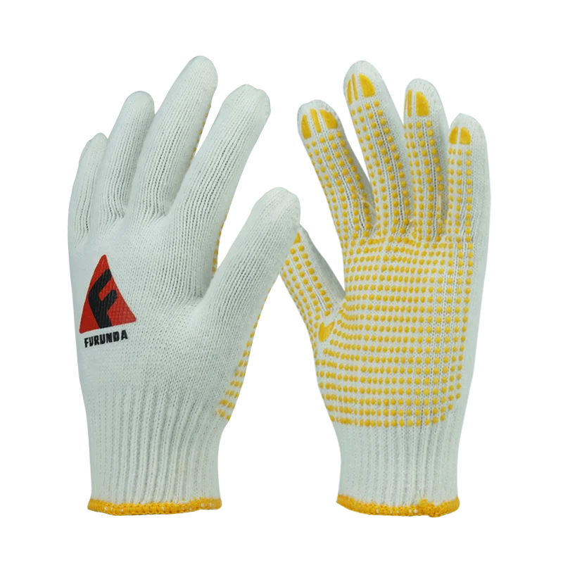 
10 Gauge Bleached and PVC Dotted White Cotton Knitted Working Gloves 