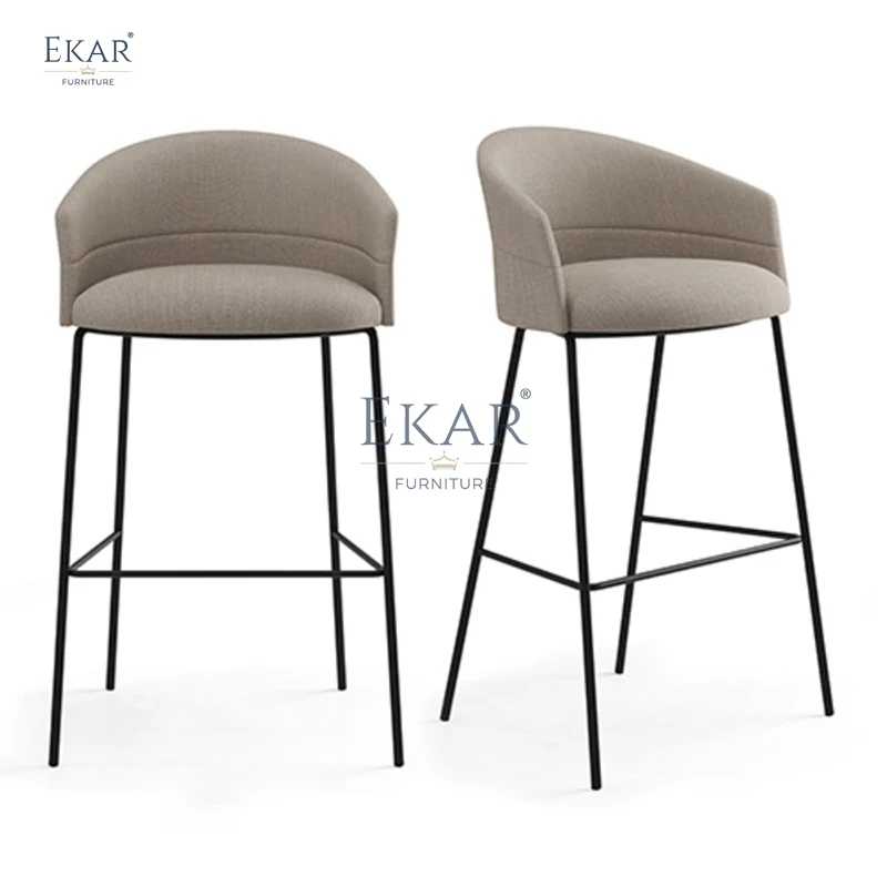 Modern Sleek Bar Stool Durable Metal and Natural Fabric or Leather for Kitchen Dining Hotel or School Use supplier