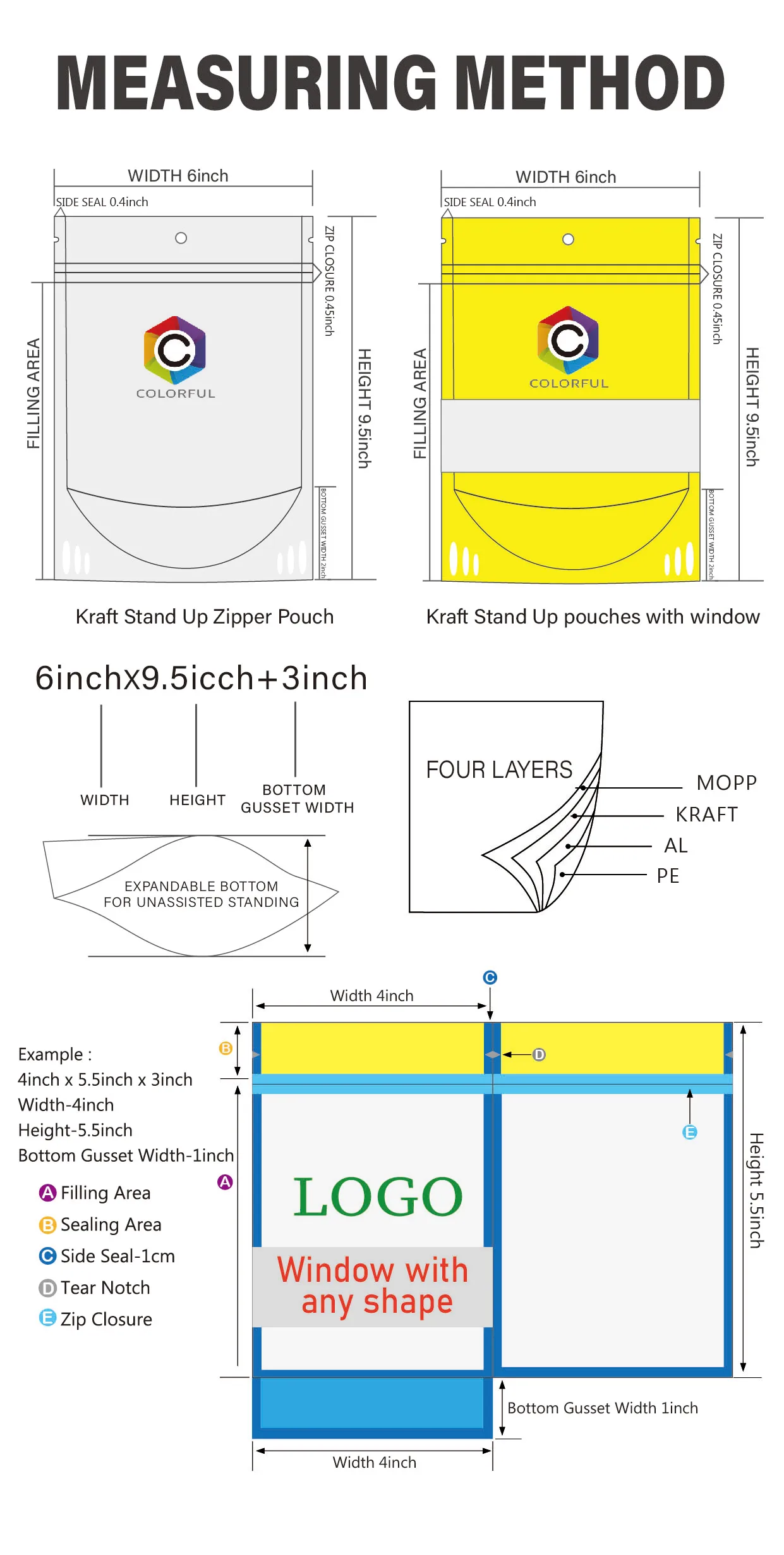 Customized Free Sample Custom Logo All Sizes Eco White Kraft Paper Stand Up Pouches Bags With Matte Window Tea Nuts