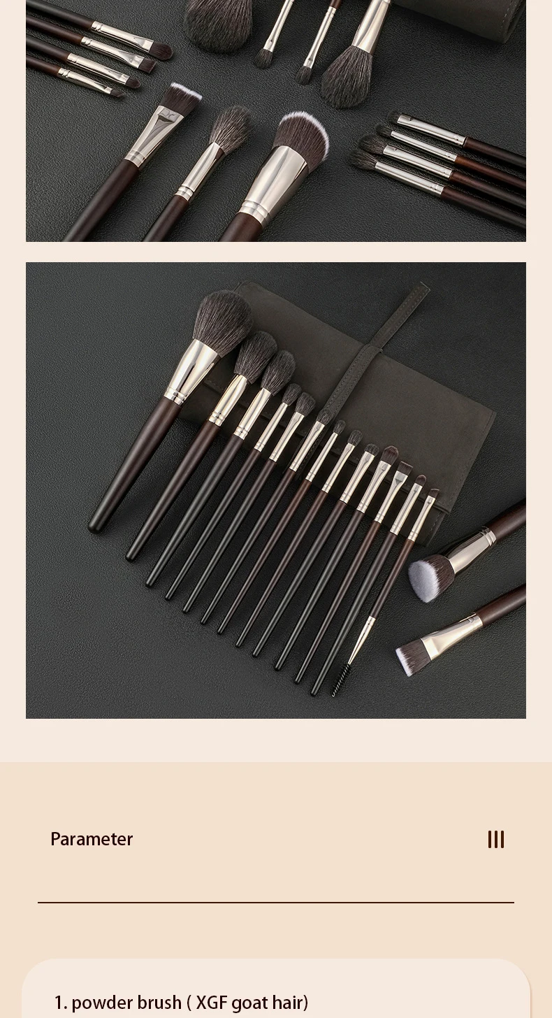 Wholesale 15pcs Natural Hair Goat Hair Makeup Brush Set Real Hair