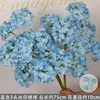 Hortensia azul de 3 cabezas con impresión de seda.