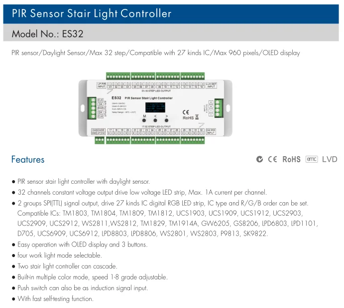 Skydance ES32 пассивным инфракрасным датчиком движения 32 шаги лестничных осветительных контроллер датчика SPI лестницы выключатель света OLED дисплей