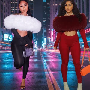 GX25364 Fashion 2026 Fall Clothing Vendor Street Wear Long Sleeve Off Shoulder Hollow Out One Piece Ladies Plush Jumpsuit Women