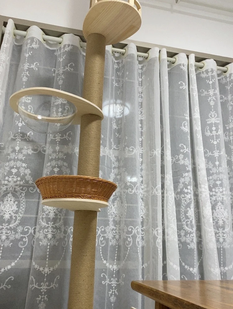 Luxury Wooden Floortoceiling Cat Climbing Scratcher Cat Tree Condo Furniture Scratch Post