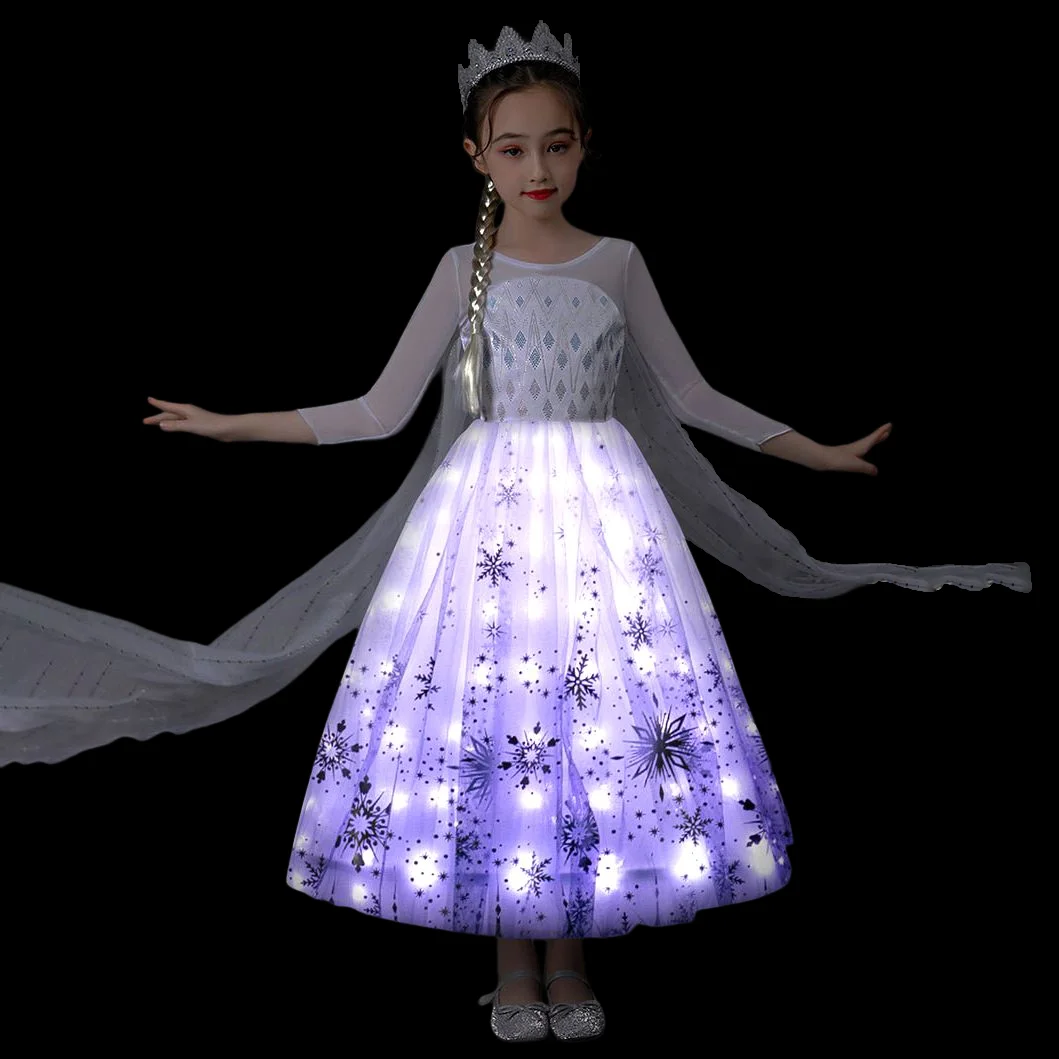 Carnival Birthday Party Little Anna Green Princess Costume Led Princess  Dresses for Girl 2-10Year DISP-020