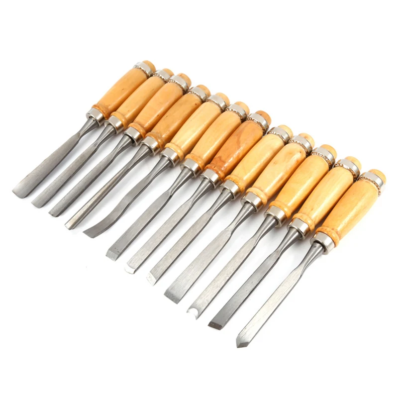 12 Piece Wood Carving Hand Chisel Tool Set Professional Woodworking Gouges Steel 