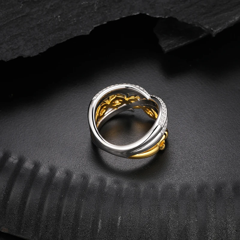 アクセサリー Vintage Silver&Gold Stone Ring 925 K10 Classic Vintage Gold Plated 925 Sterling Silver Zircon Stone