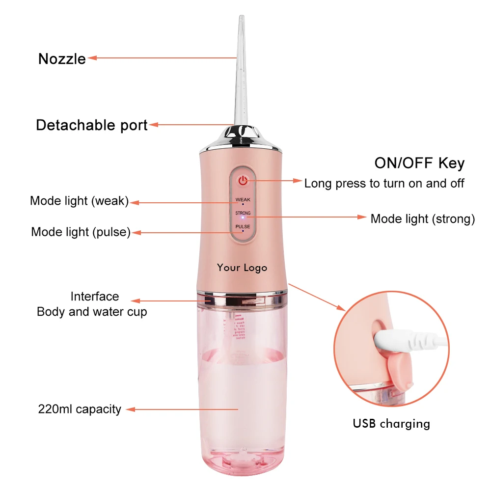 OEM Portable Waterproof Teeth Clean USB Cordless Dental Care Irrigator Water Pick Flosser for Teeth