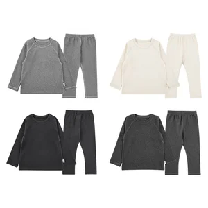 High Quality Solid Long Sleeve Boys Pyjamas Homewear Sleep Wear Set Kids Solid Little Child Sleepwear Pajamas for Boys