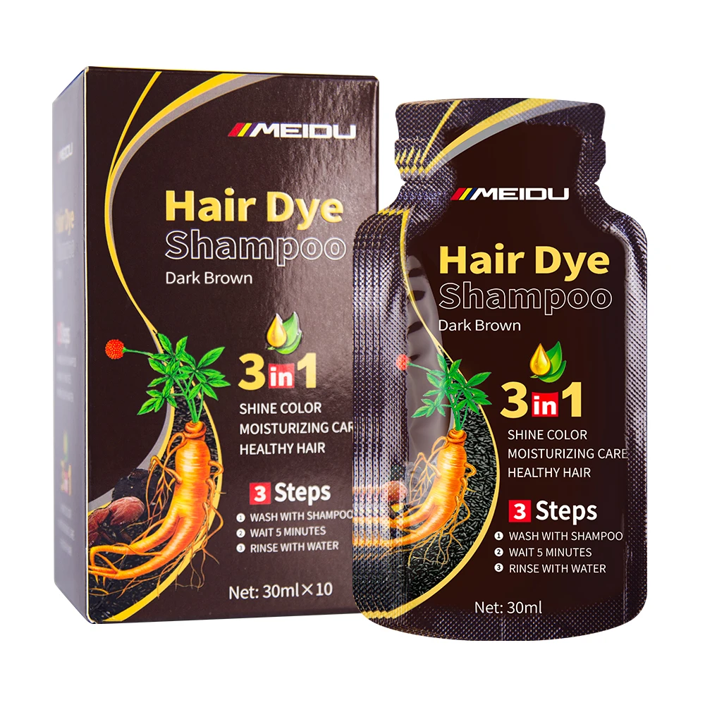 3 in 1  Fast Magic Permanent Dark Brown Black Sachet Herbal Hair Dye Shampoo