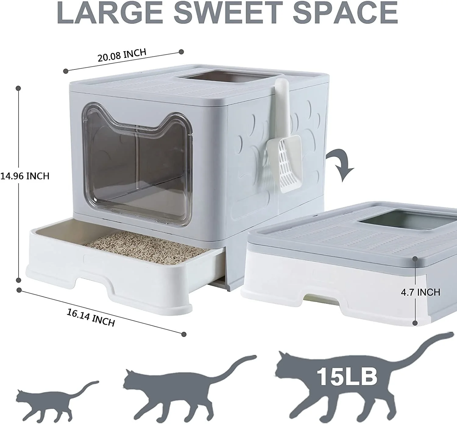 Portable Covered Plastic Cat Litter Box Enclosed Large Splash Guard
