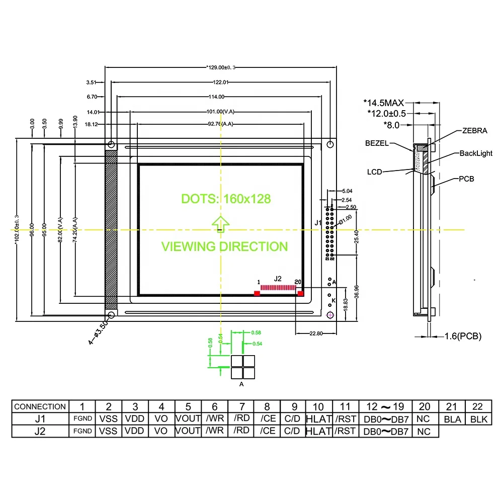 Decoページ 5.1 Inch Industrial 160x128 Graphic LCD Panel T6963 Control