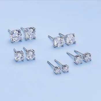 stunning jewelry aretes de plata 3mm 4mm 5mm 6mm 7mm 8mm round AAA CZ simple 925 sterling silver stud earrings