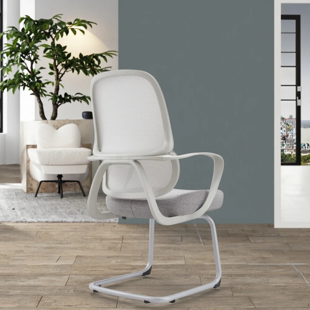 New Arrival 823C Gray PU Springframe Modern Lift Chair Industrial Steel Spring Base Curved Mesh Frame Conference Room Chair 5