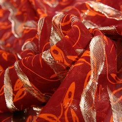 Shiny red gold fabric burnout heavy silk chiffon fabric metallic silk chiffon NO 5