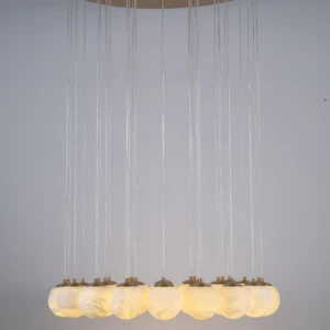 ECOJAS Alabaster Ball HIgh Quality Copper Detail Decor Chandelier for Villa Hotel Pendent Light