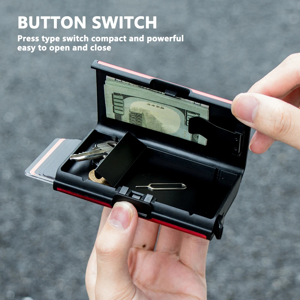 Casekey New Design Minimalist Large Storage Popup Wallet RFID Protective Credit Smart Card Holder With Money Clip Inside