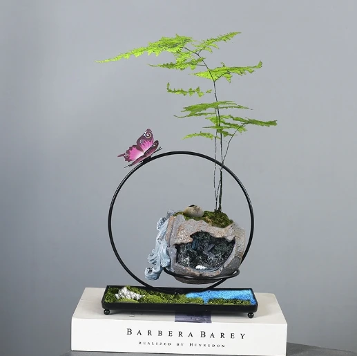 Lucky Bamboo Money Tree Nandina Suspended Iron Mini Landscape Pot for  Living Room or Office Christmas Holiday Supplies