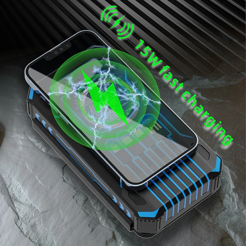 Wireless Solar Powerbank Built in 4 Fast Output Data Cable Power Banks & Powerstation Foldable Solar Panels Power Bank 20000mah