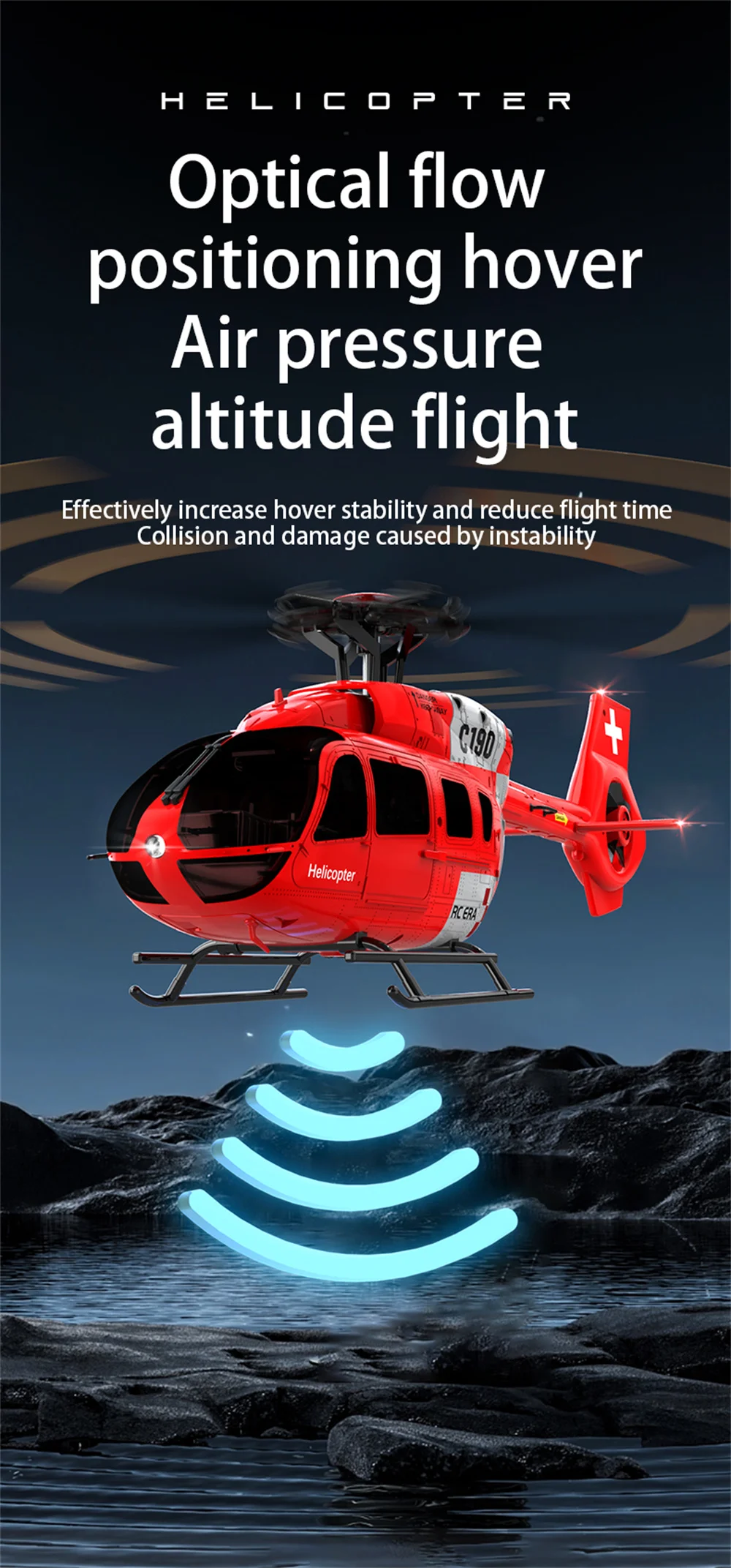 HOSHI RC ERA C190 Helicopter H145 1/28 2.4G 6CH 6-Axis Gyro Optical Flow Localization Altitude Hold Flybarless Brushless Drones