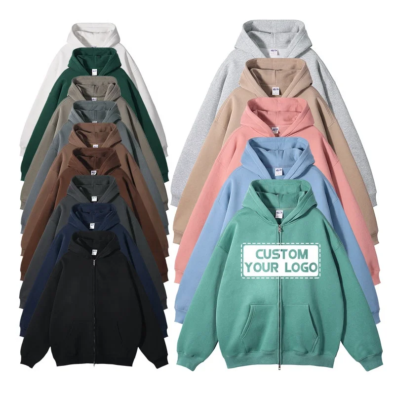 Hot-selling Custom No Drawstring Zip-Up Hoodies Blank Plain Oversized  Fleece Zip up Fit Boxy Hoodie High Quality Men's Hoodies