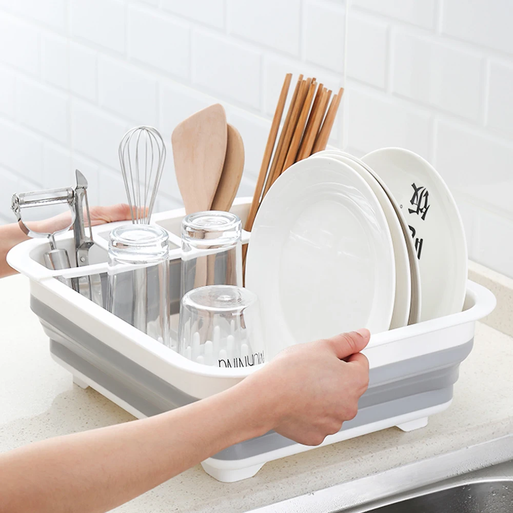 Home Kitchen Silicone Dish Drying Rack, Creative Kitchen Tools Foldable Strainer Wash Drainer Collap