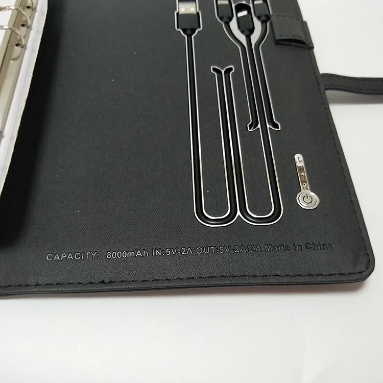Multifunctional Wireless Charging PU Leather Cover Shaking Lighting Logo Notebook With 5000mAh Power Bank