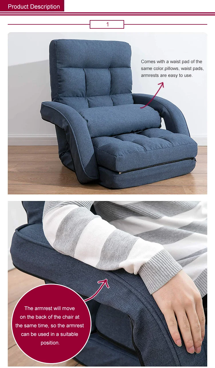 42-Position Adjustable Folding Lazy Sofa with Armrests and a Pillow Padded Gaming Chair for living room