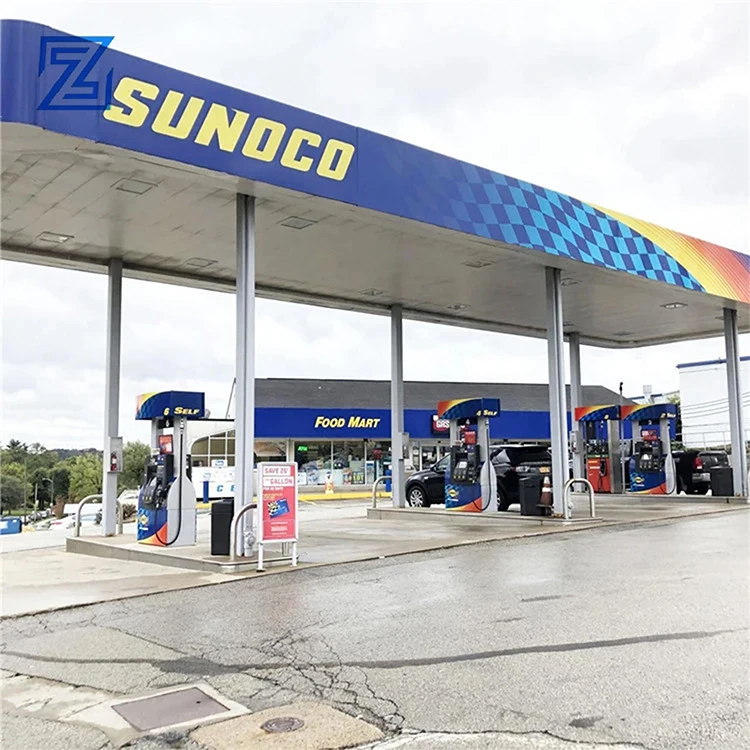 Custom Gas Station Canopy and Design Steel Accessories Led Canopy Frame Fuel Pump Gas Station