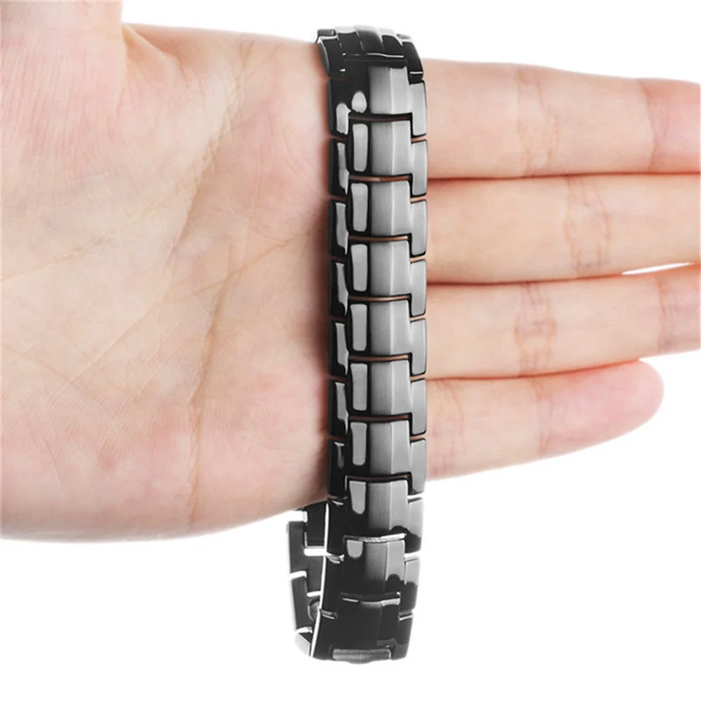 4-in-1 Pure Titanium Men's Bio Healing Gift Bracelet Classic Style with Gold Plating and Neodymium Magnetic Energy Features