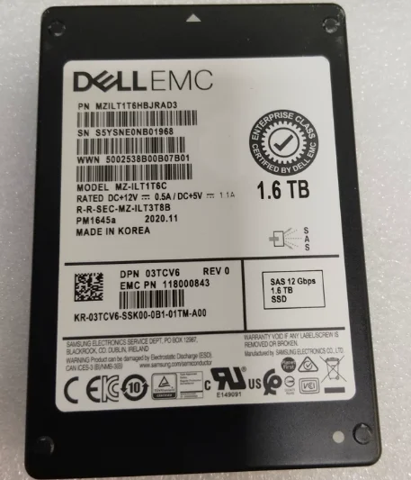 PM1643A 1.6TB (1.92TB Class) SAS 12G SSD Dell OEM Version PN:MZILT1T6HBJRAD3 Model:MZ-ILT1T6C DPN:03TCV6