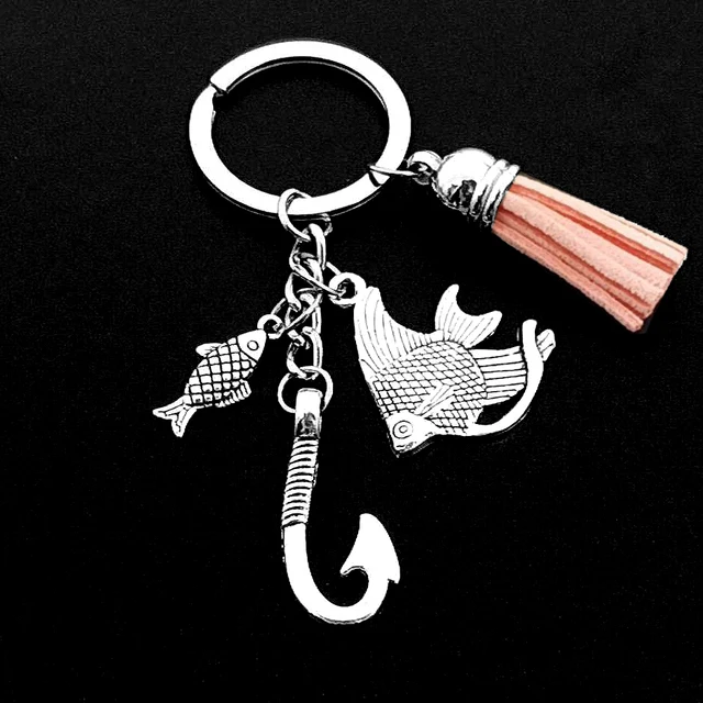 Fashion Fish and Hook Key Chain Keychain Jewelry Silver Color Fisherman I Love Fishing Fish Pendant Key Holder