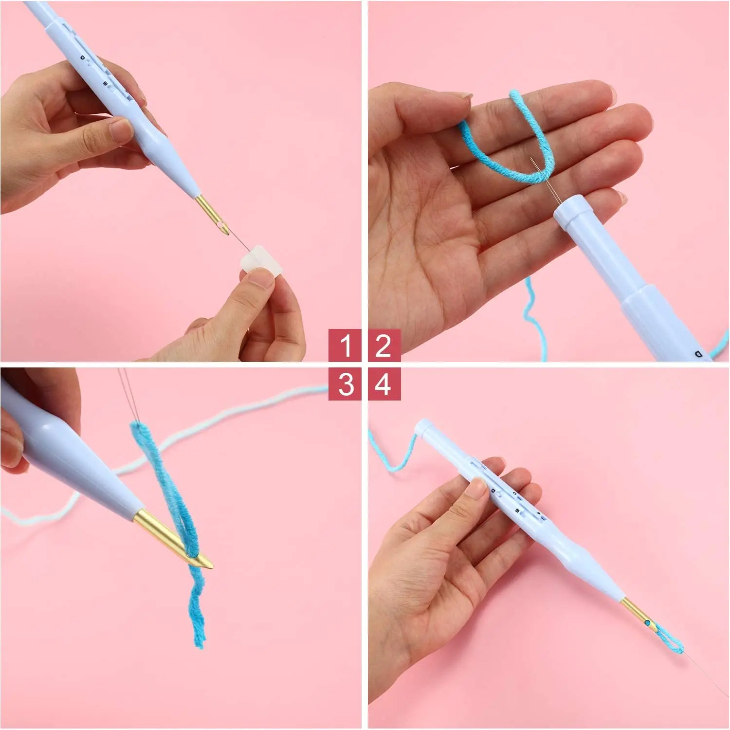 Magic Handle DIY Knitting Stitch Crochet Tool Set Fashion Square Plastic Punch Needle 3mm Thickness for Embroidery Stitching