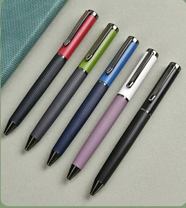 New Promotion Luxury Frosted Line Shaped Metal Ball Pen with Custom Logo Office Supplies Twist Metal Ballpoint Pens