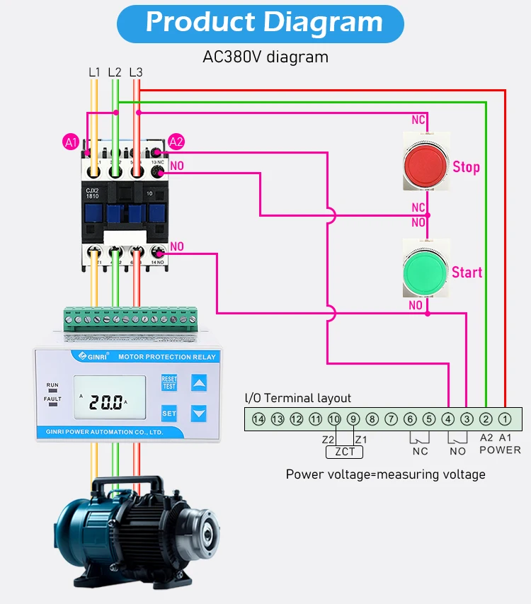 MDB-301Z 3 Phase 220V 380V Adjust LCD Display Overvoltage Undervoltage Din Rail Motor Protection Relay