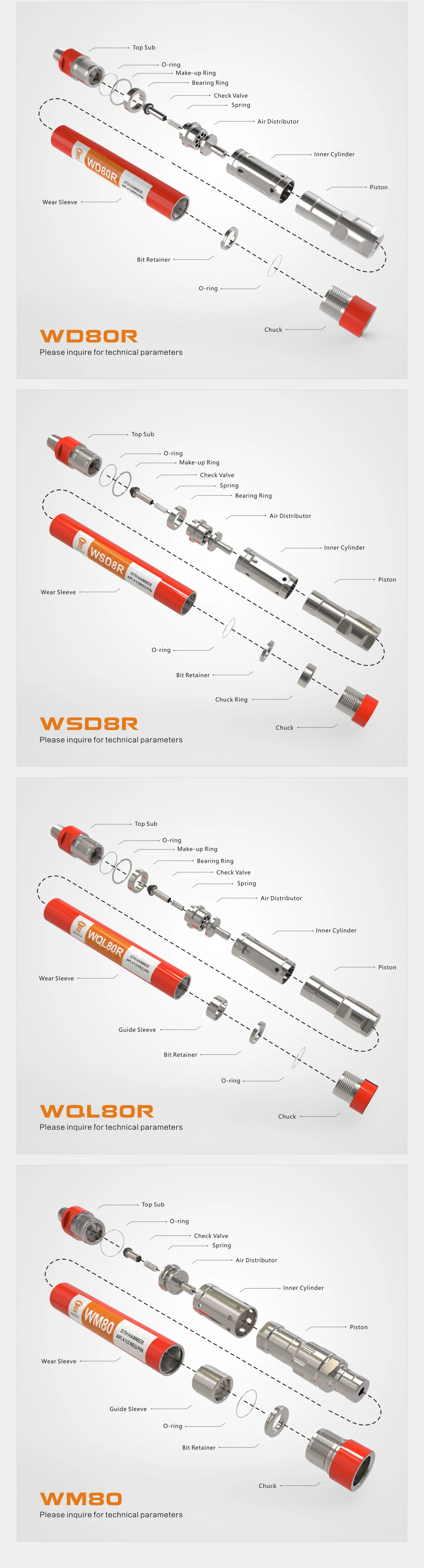 WONTECH Customized Water Well Geothermal Drilling Piling 8" inch DHD380 QL80 SD8 DTH Hammer supplier