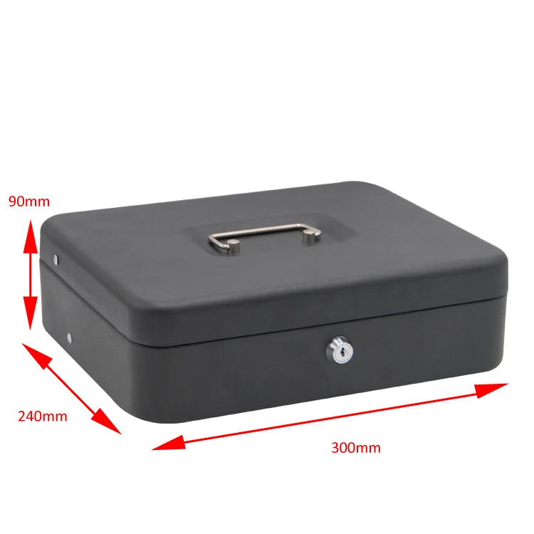 Двухслойный кассовый ящик стальной черный с лотком для денег алюминиевый