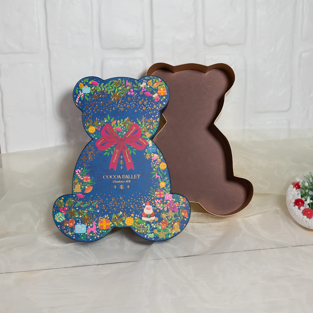 product new christmas bear shape design cardboard embossing gold foil handmade 2mm thick snacks decoration toy gift box packaging-8