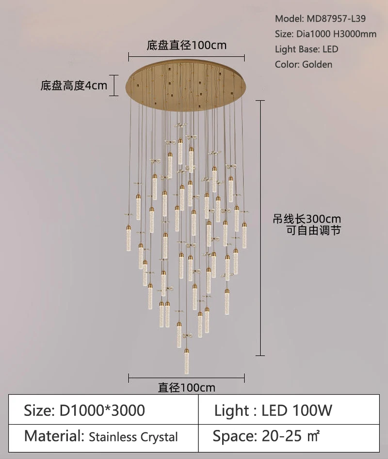 MEEROSEE Lamp Hotel Bedroom Postmodern Linear Pendant Light  Luxury Crystal Chandelier  Led Lights For Home MD87957