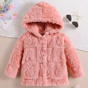 Customized Autumn Winter Warm Baby Girls Coat Girls' Shearling Hooded Jacket Thick Plush Fur Blazer Jacket Clothes for Kids