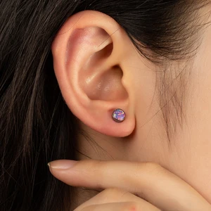 Custom Children's Titanium Wedding Engagement Stud Earrings Piercing F136 Double Colorful Opal Stones No Fade Trendy Body