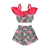 Pink Rose Geometric Red Off Shoulder 2PCS Set