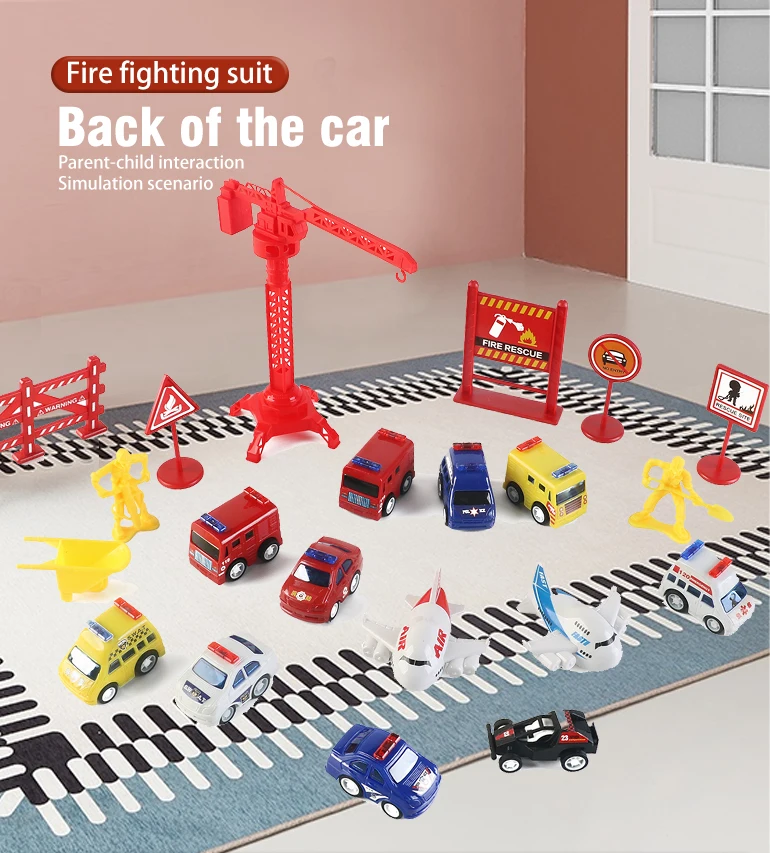 Chengji mini pull back toy car sets sliding diecasting plastic die casting toys fire truck set diecast model car toy