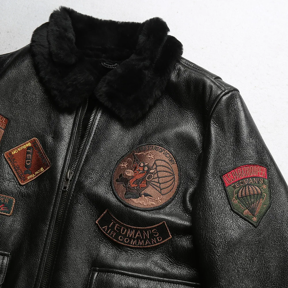 Men's Genuine Leather Bomber Jacket With Sheepskin Fur Lining_voghion.com